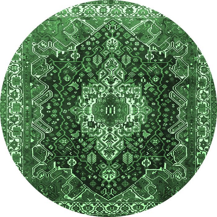 Round Machine Washable Persian Emerald Green Traditional Area Rugs, wshtr306emgrn