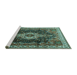 Sideview of Machine Washable Persian Turquoise Traditional Area Rugs, wshtr306turq