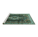 Sideview of Machine Washable Persian Turquoise Traditional Area Rugs, wshtr306turq