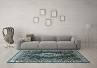 Machine Washable Persian Light Blue Traditional Rug, wshtr306lblu