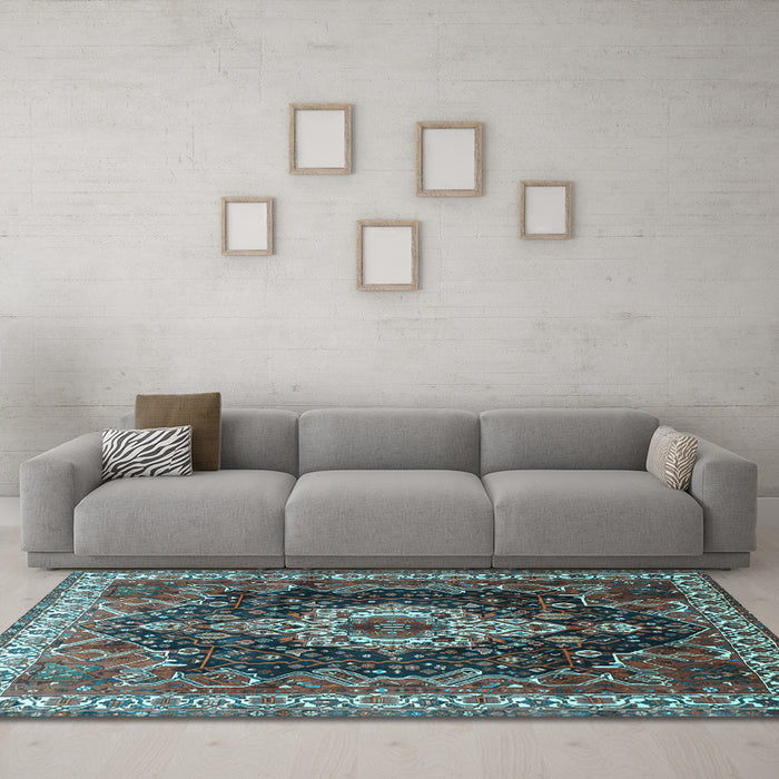 Machine Washable Persian Light Blue Traditional Rug in a Living Room, wshtr306lblu