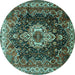 Round Persian Turquoise Traditional Rug, tr306turq