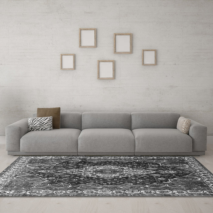 Machine Washable Persian Gray Traditional Rug in a Living Room,, wshtr306gry