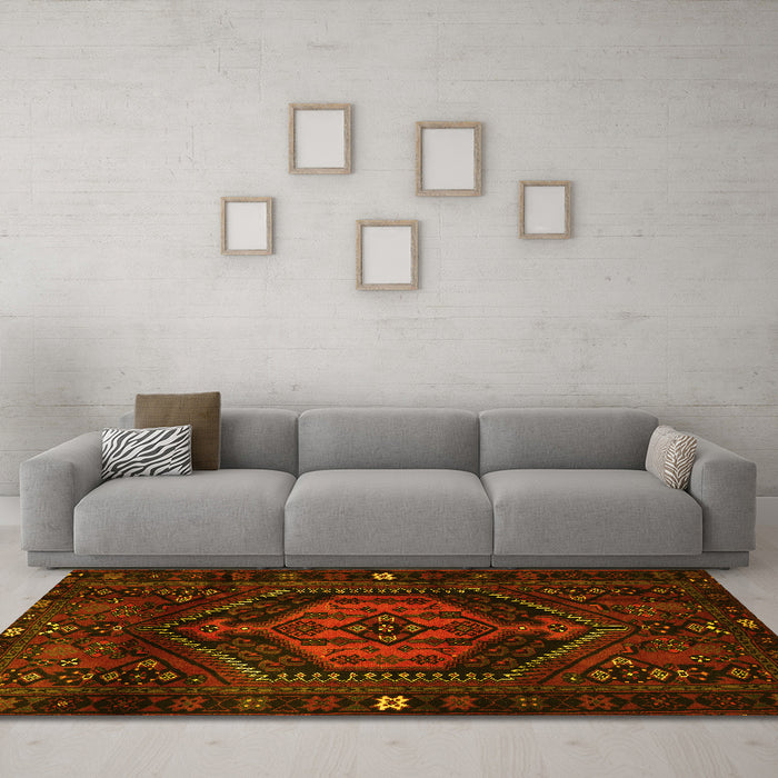 Machine Washable Persian Yellow Traditional Rug in a Living Room, wshtr3070yw