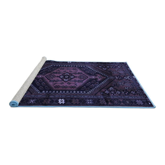 Sideview of Machine Washable Persian Blue Traditional Rug, wshtr3070blu