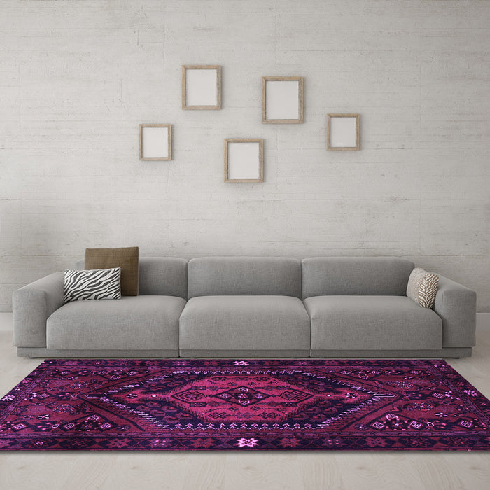 Machine Washable Persian Purple Traditional Area Rugs in a Living Room, wshtr3070pur