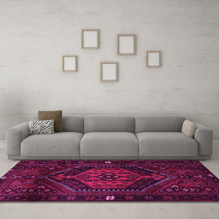 Machine Washable Persian Pink Traditional Rug in a Living Room, wshtr3070pnk