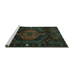 Sideview of Machine Washable Persian Turquoise Traditional Area Rugs, wshtr3070turq
