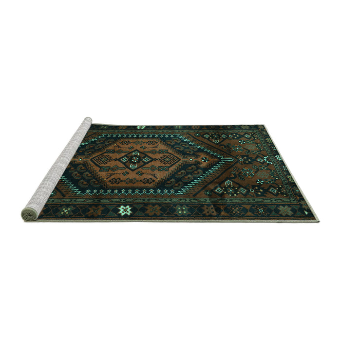 Sideview of Machine Washable Persian Turquoise Traditional Area Rugs, wshtr3070turq