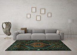 Machine Washable Persian Turquoise Traditional Area Rugs in a Living Room,, wshtr3070turq