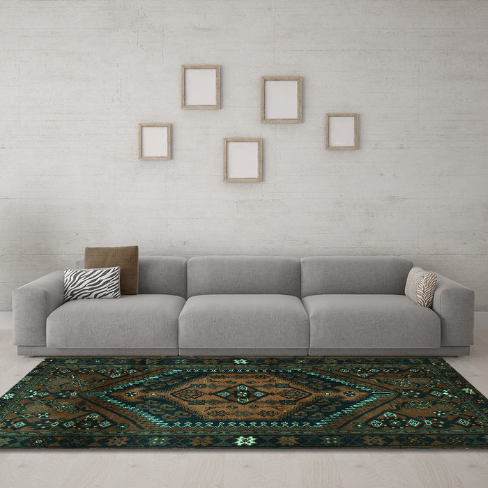 Machine Washable Persian Turquoise Traditional Area Rugs in a Living Room,, wshtr3070turq