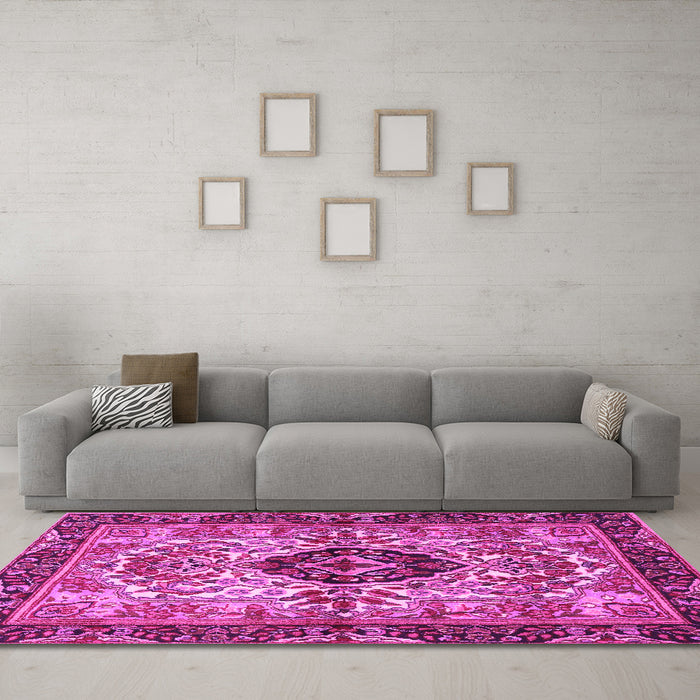 Machine Washable Persian Pink Traditional Rug in a Living Room, wshtr3071pnk