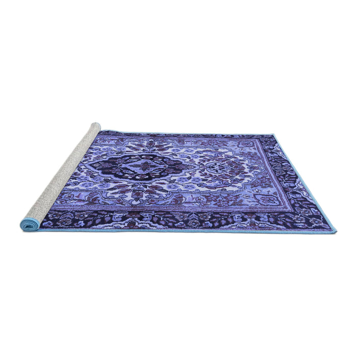 Sideview of Machine Washable Persian Blue Traditional Rug, wshtr3071blu