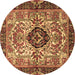 Round Machine Washable Persian Brown Traditional Rug, wshtr3071brn