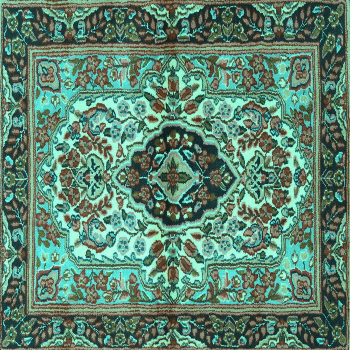 Square Machine Washable Persian Turquoise Traditional Area Rugs, wshtr3071turq