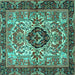 Square Machine Washable Persian Turquoise Traditional Area Rugs, wshtr3071turq