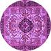 Round Machine Washable Persian Purple Traditional Area Rugs, wshtr3071pur