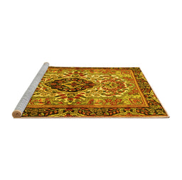 Sideview of Machine Washable Persian Yellow Traditional Rug, wshtr3071yw