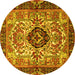 Round Machine Washable Persian Yellow Traditional Rug, wshtr3071yw