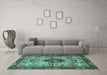 Machine Washable Persian Turquoise Traditional Area Rugs in a Living Room,, wshtr3071turq