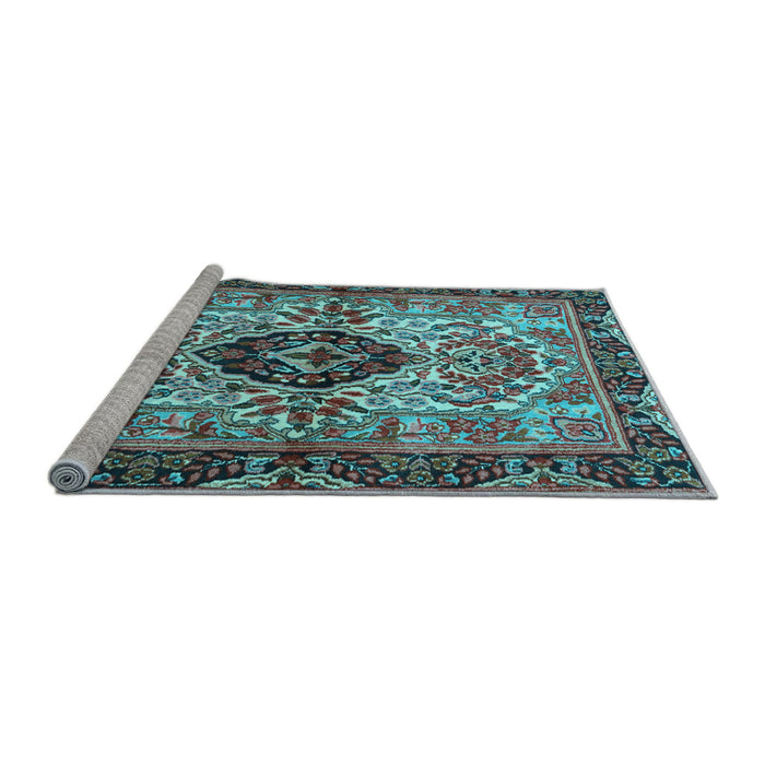Sideview of Machine Washable Persian Light Blue Traditional Rug, wshtr3071lblu