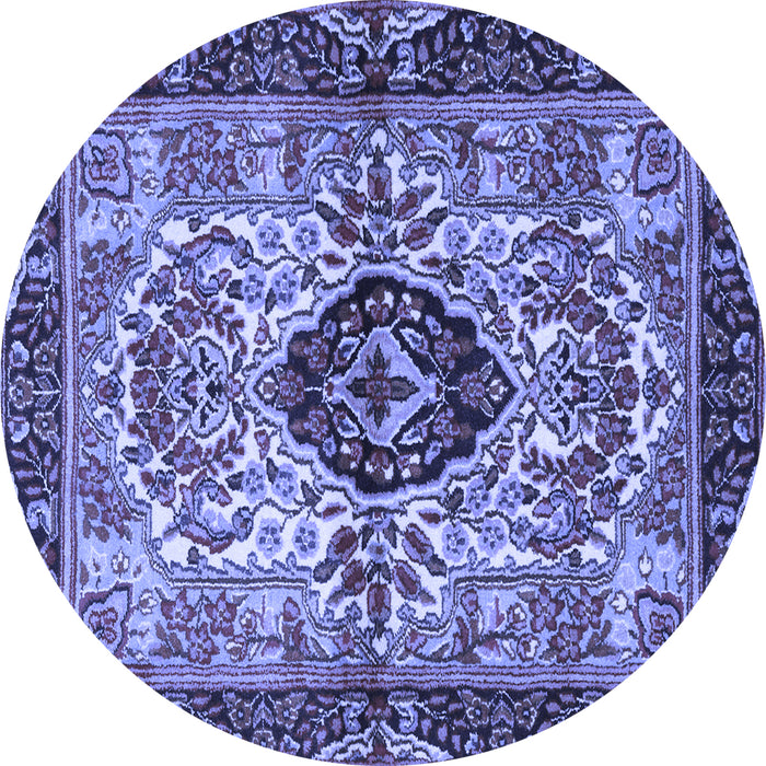 Round Machine Washable Persian Blue Traditional Rug, wshtr3071blu