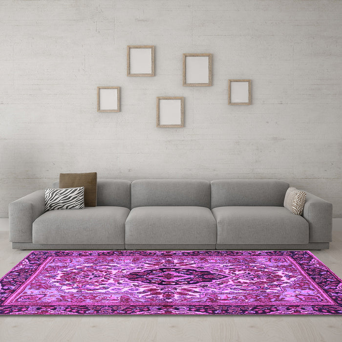 Machine Washable Persian Purple Traditional Area Rugs in a Living Room, wshtr3071pur