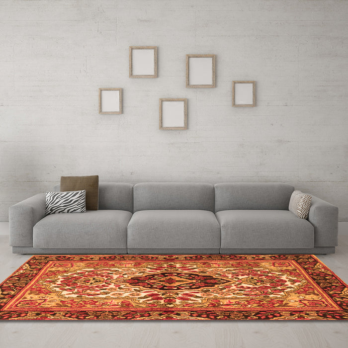 Machine Washable Persian Orange Traditional Area Rugs in a Living Room, wshtr3071org