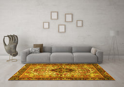Machine Washable Persian Yellow Traditional Rug in a Living Room, wshtr3071yw