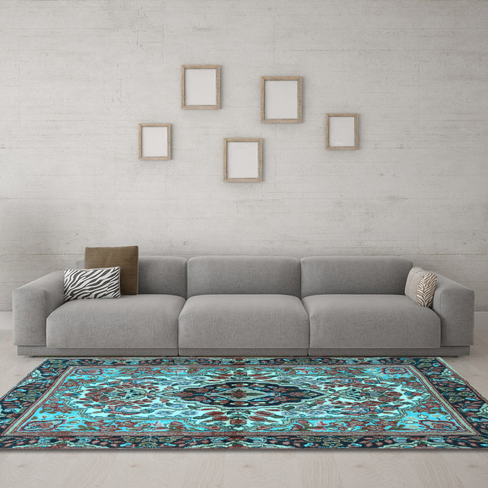 Machine Washable Persian Light Blue Traditional Rug in a Living Room, wshtr3071lblu