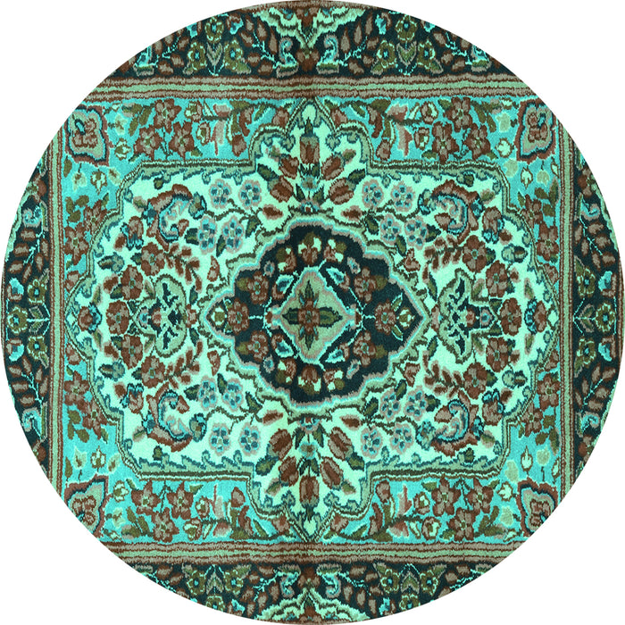Round Machine Washable Persian Turquoise Traditional Area Rugs, wshtr3071turq
