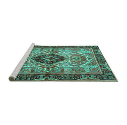 Sideview of Machine Washable Persian Turquoise Traditional Area Rugs, wshtr3071turq