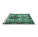 Sideview of Machine Washable Persian Turquoise Traditional Area Rugs, wshtr3071turq