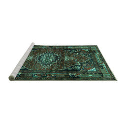 Sideview of Machine Washable Persian Turquoise Traditional Area Rugs, wshtr3072turq