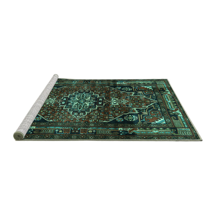 Sideview of Machine Washable Persian Turquoise Traditional Area Rugs, wshtr3072turq
