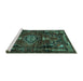 Sideview of Machine Washable Persian Turquoise Traditional Area Rugs, wshtr3072turq