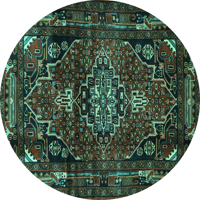 Round Machine Washable Persian Turquoise Traditional Area Rugs, wshtr3072turq