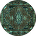 Round Machine Washable Persian Turquoise Traditional Area Rugs, wshtr3072turq