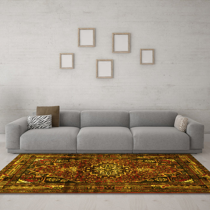 Machine Washable Persian Yellow Traditional Rug in a Living Room, wshtr3072yw