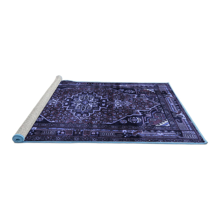 Sideview of Machine Washable Persian Blue Traditional Rug, wshtr3072blu