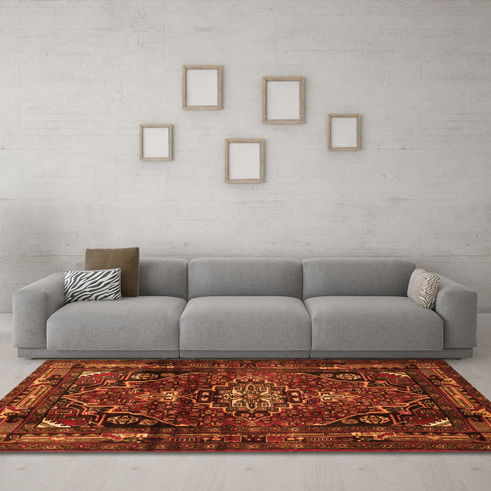 Machine Washable Persian Orange Traditional Area Rugs in a Living Room, wshtr3072org