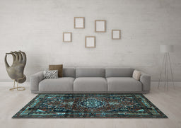 Machine Washable Persian Light Blue Traditional Rug in a Living Room, wshtr3072lblu