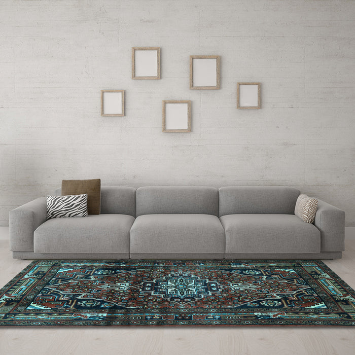 Machine Washable Persian Light Blue Traditional Rug in a Living Room, wshtr3072lblu