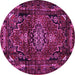 Round Machine Washable Persian Pink Traditional Rug, wshtr3072pnk