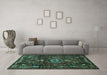 Machine Washable Persian Turquoise Traditional Area Rugs in a Living Room,, wshtr3072turq