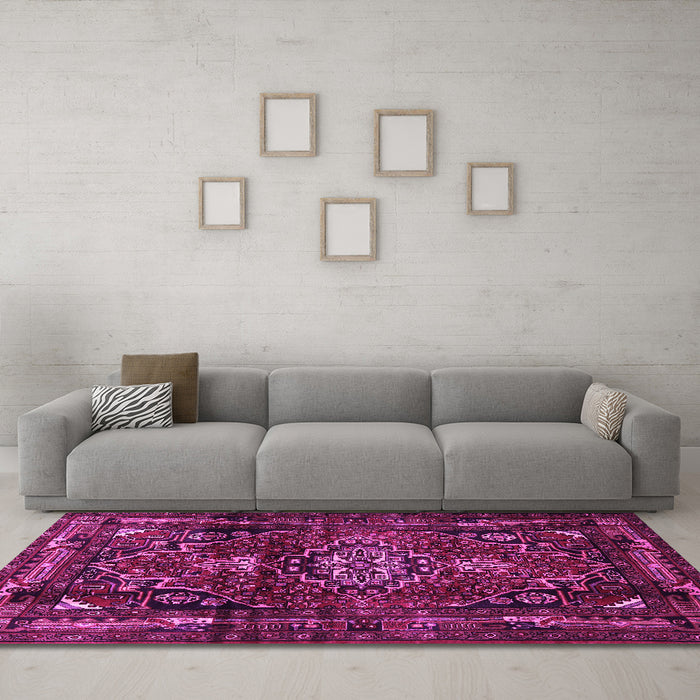 Machine Washable Persian Pink Traditional Rug in a Living Room, wshtr3072pnk