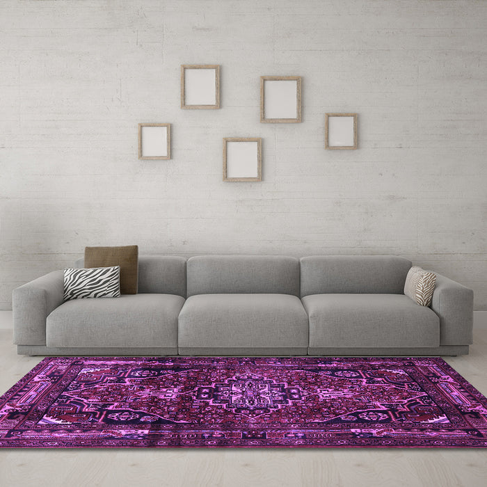 Machine Washable Persian Purple Traditional Area Rugs in a Living Room, wshtr3072pur