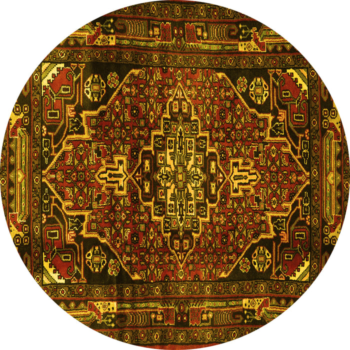 Round Machine Washable Persian Yellow Traditional Rug, wshtr3072yw
