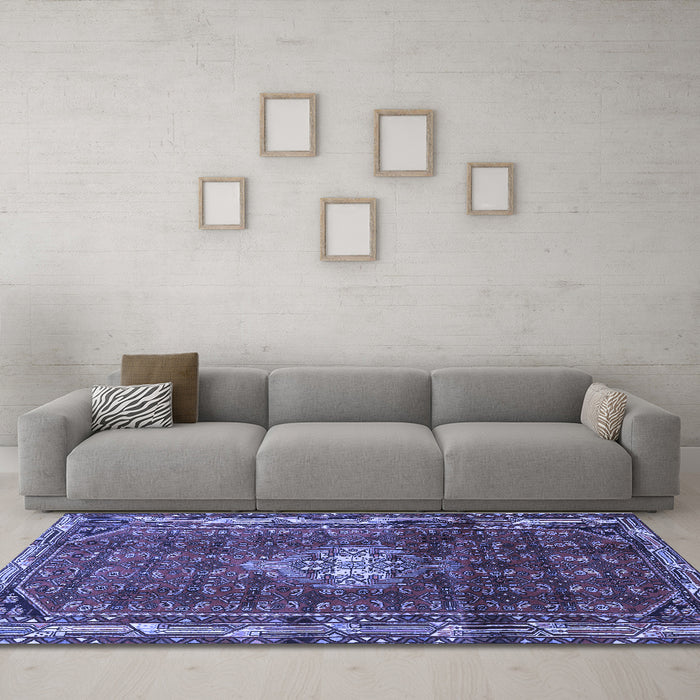 Machine Washable Persian Blue Traditional Rug in a Living Room, wshtr3073blu