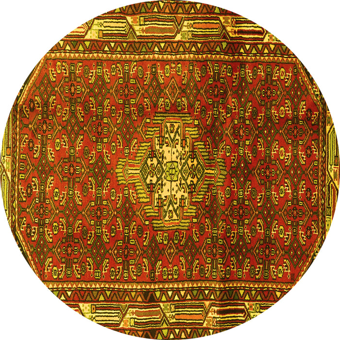 Round Machine Washable Persian Yellow Traditional Rug, wshtr3073yw